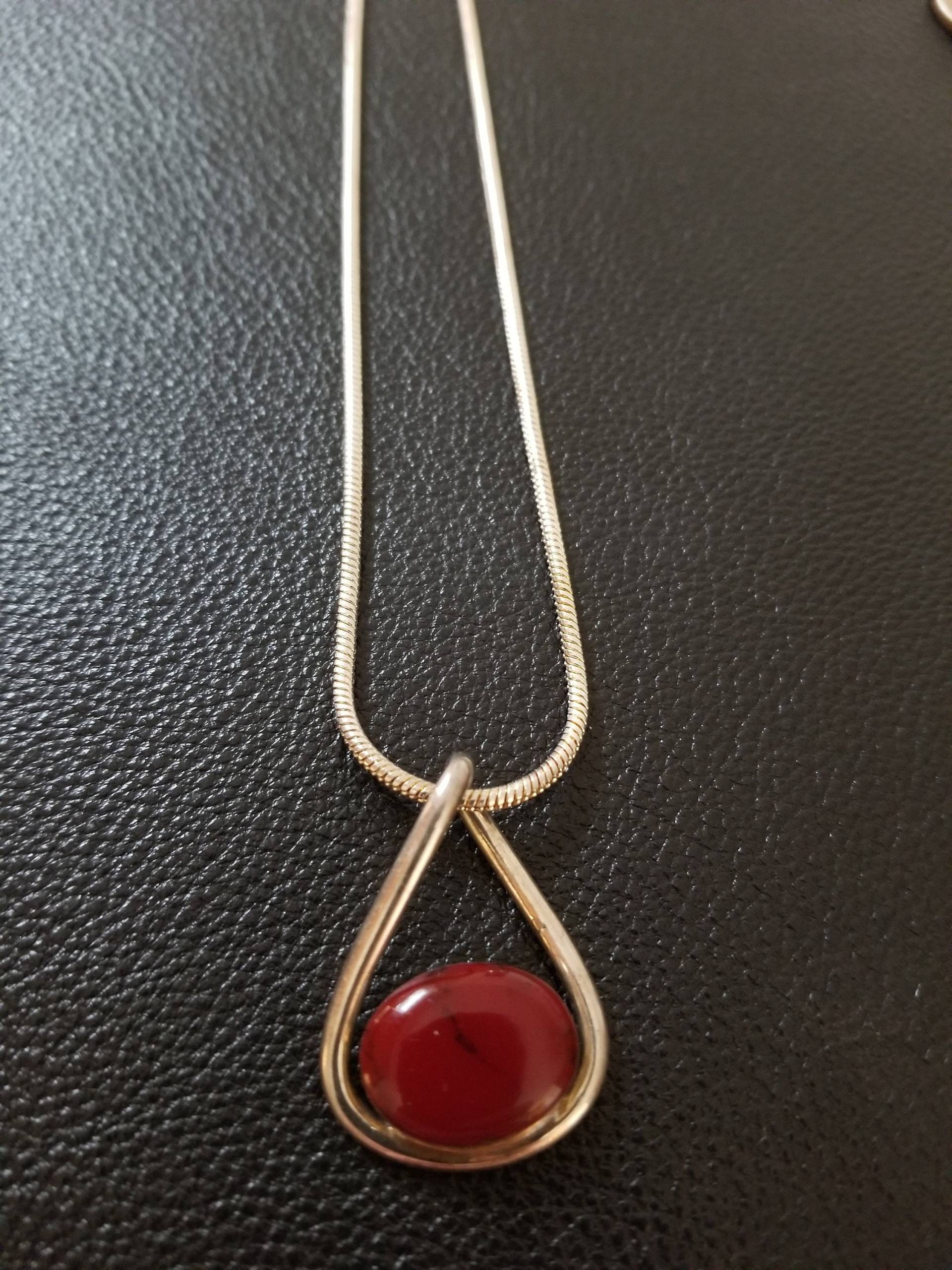 Cp489 Jaspis Slide Set in Sterling Silber Mit Schlange Kette Halskette - Vintage von JewelryByMissCarly