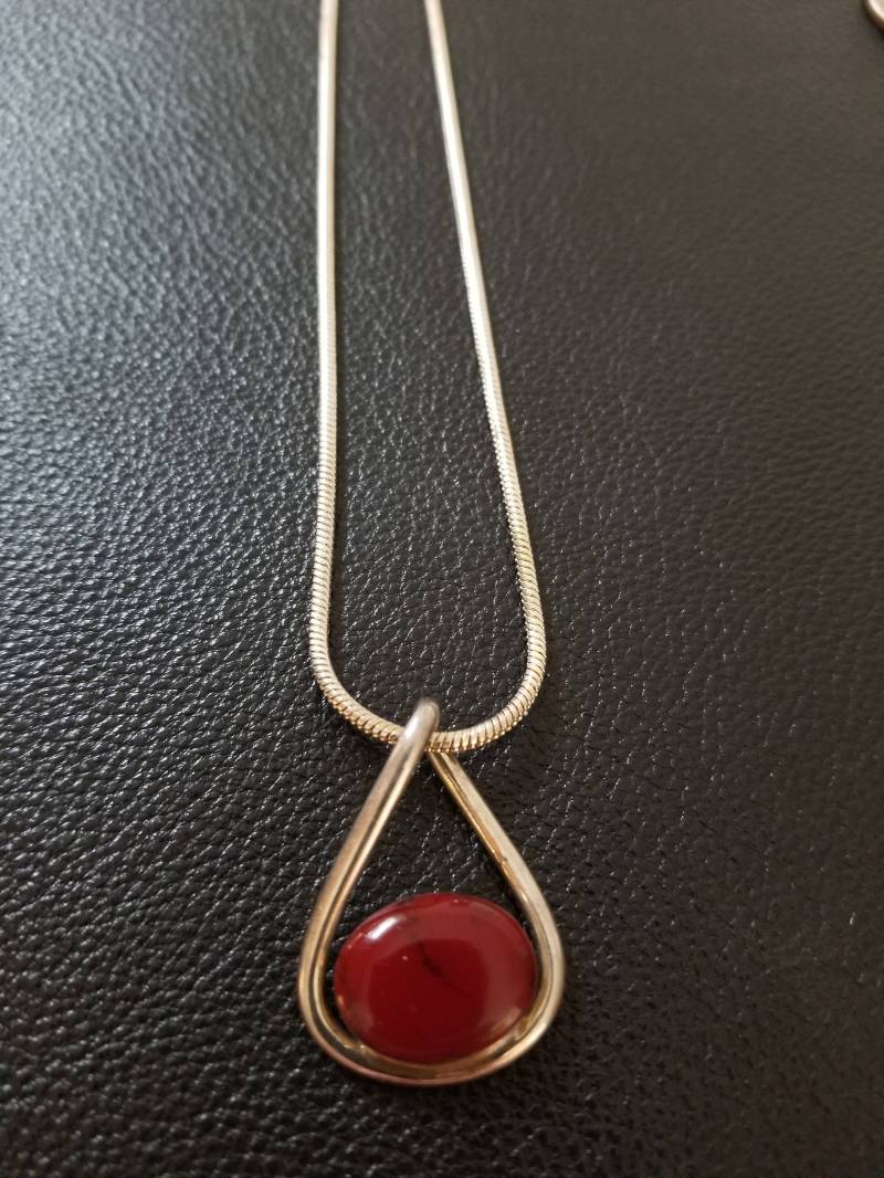 Cp489 Jaspis Slide Set in Sterling Silber Mit Schlange Kette Halskette - Vintage von JewelryByMissCarly