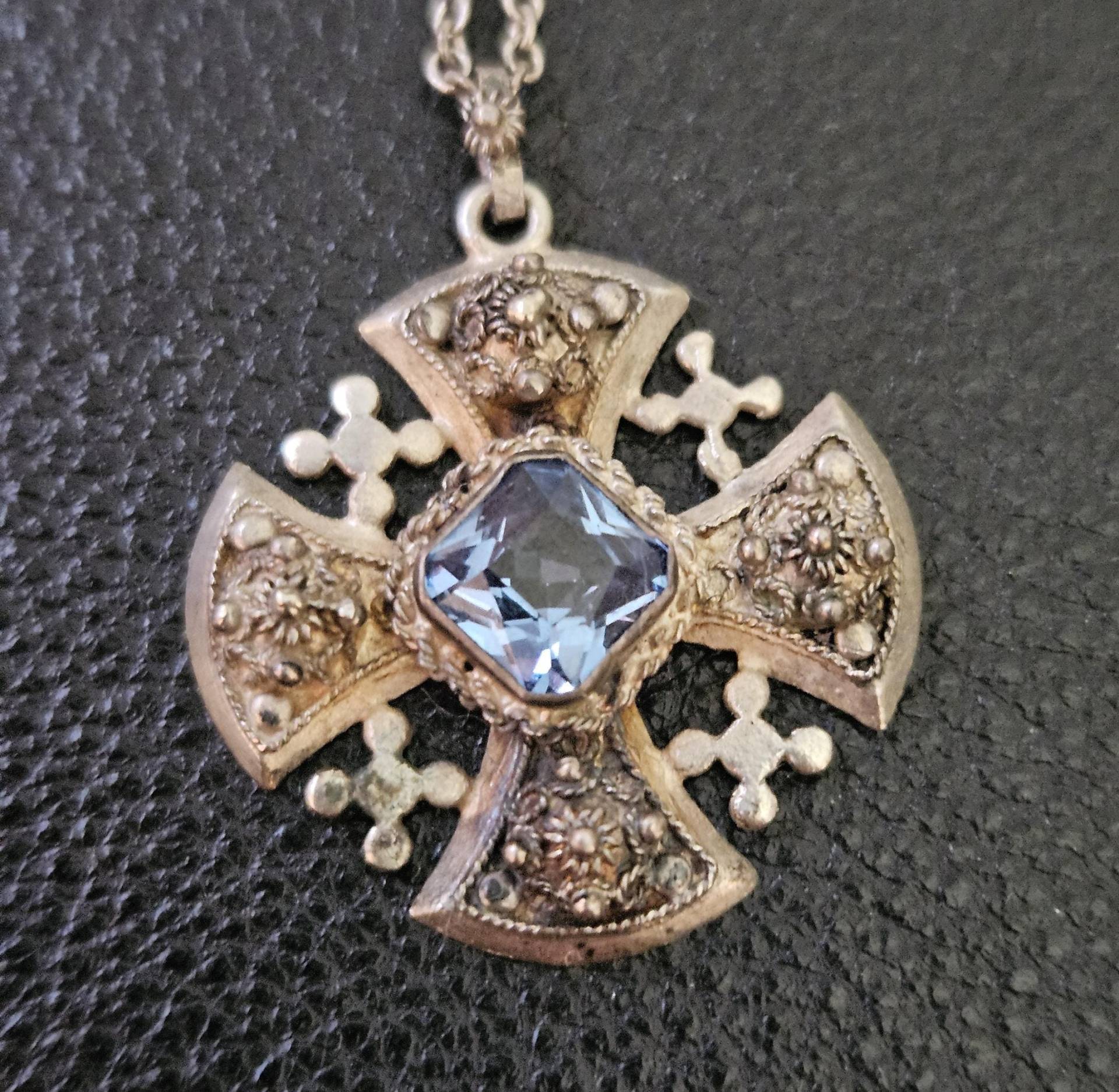 Dp831 Jerusalemkreuz in Sterling Silber Mit Aquamarinstein - Vintage Dp831 Jerusalemkreuz in Sterling Silber Mit Aquamarinstein - Vintage von JewelryByMissCarly
