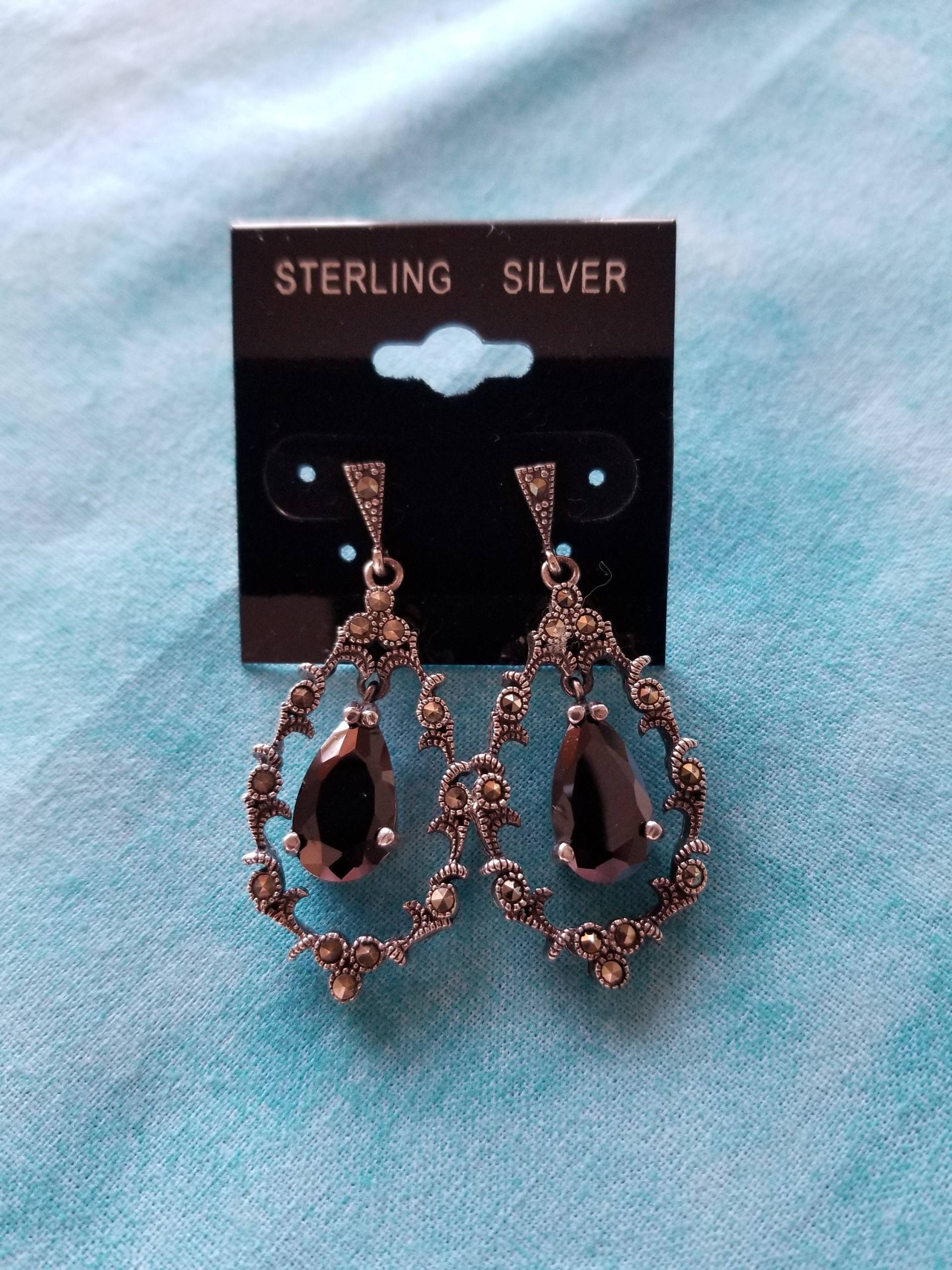 E075 Onyx Sterling Silber Markasit Ohrringe - Vintage E075 Onyx Sterling Silber Markasit Ohrringe - Vintage von JewelryByMissCarly