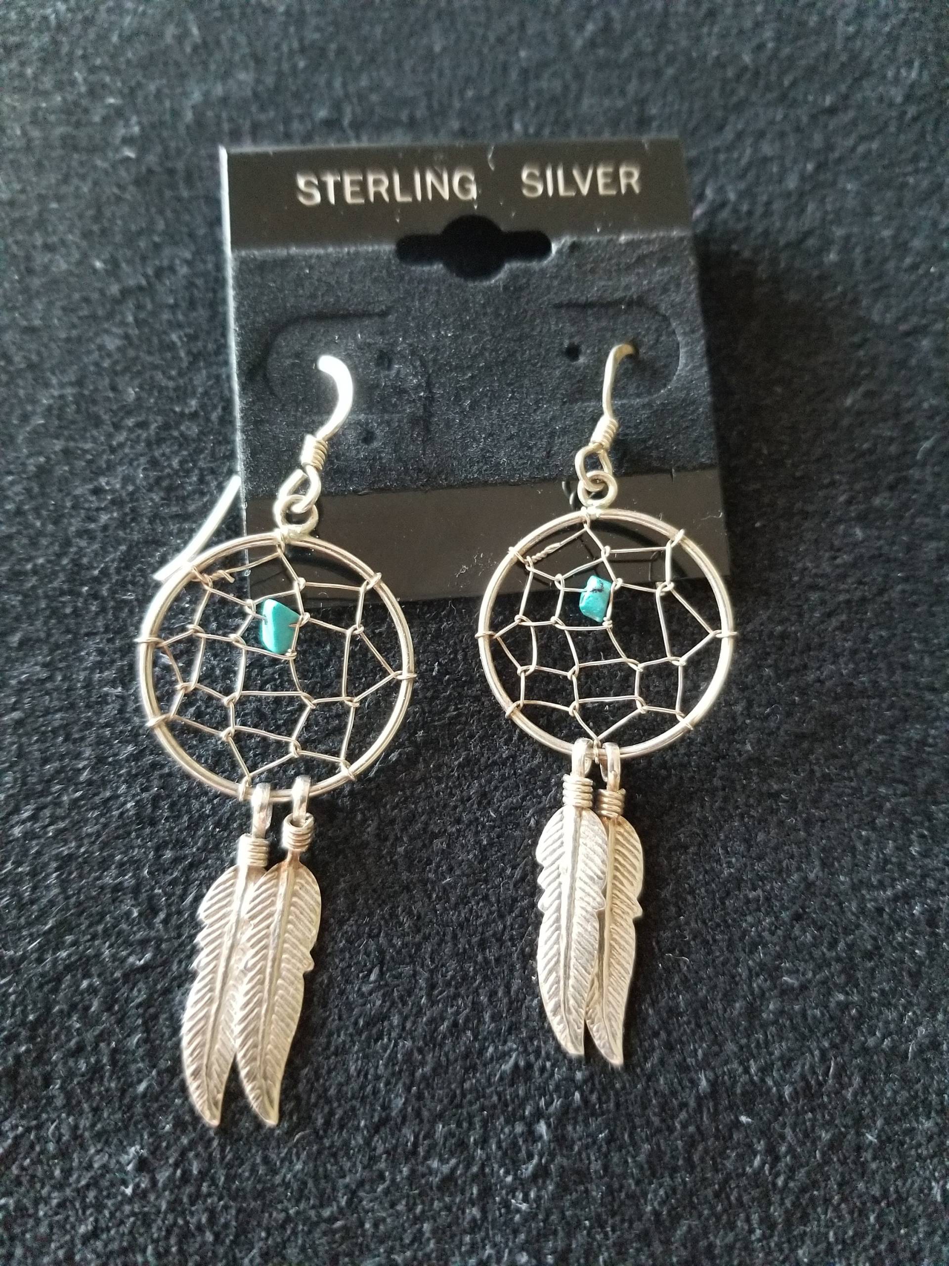 E100 Traumfänger Ohrringe Aus Sterling Silber Mit Türkisen - Vintage E100 Traumfänger Ohrringe Aus Sterling Silber Mit Türkisen - Vintage von JewelryByMissCarly