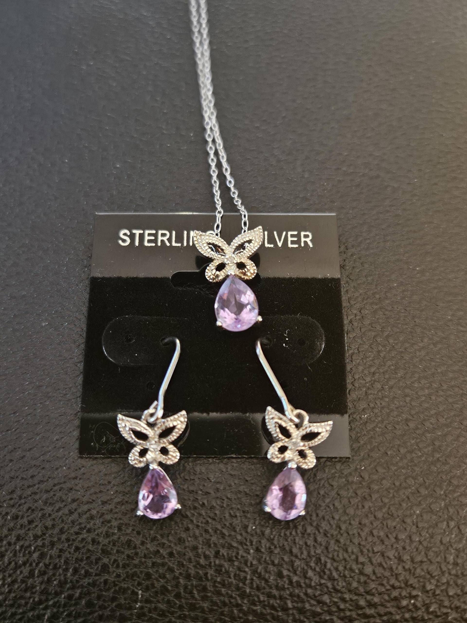 sterling Silber Halskette Mit Amethyst Passenden Ohrringen - Vintage Cabochon sterling Silber Halskette Mit Amethyst Passenden Ohrringen - Vintage Cabochon von JewelryByMissCarly
