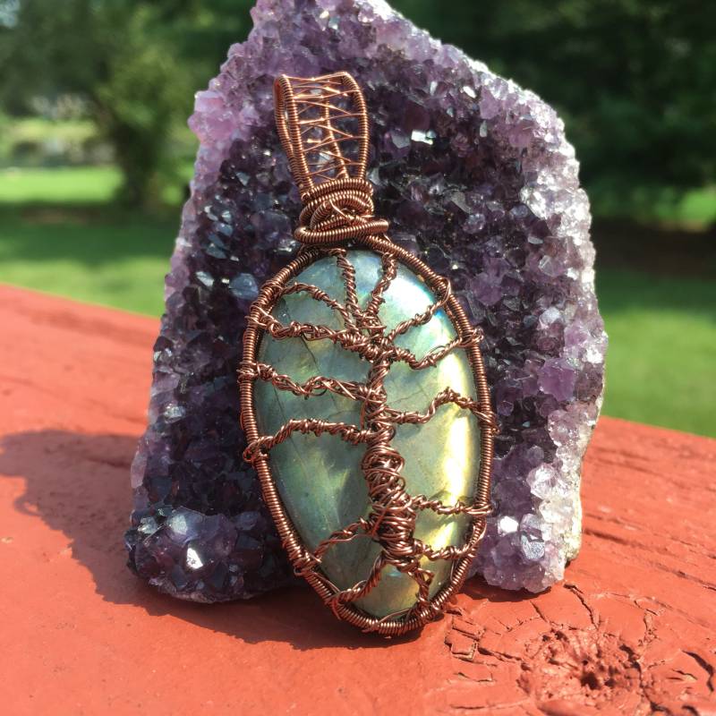 Labradorit Draht Gewickelt Anhänger, Wire Wrap, Gewickelter Labradorit, Kupfer Baum Des Lebens, Lebens von JewelryByRobyn