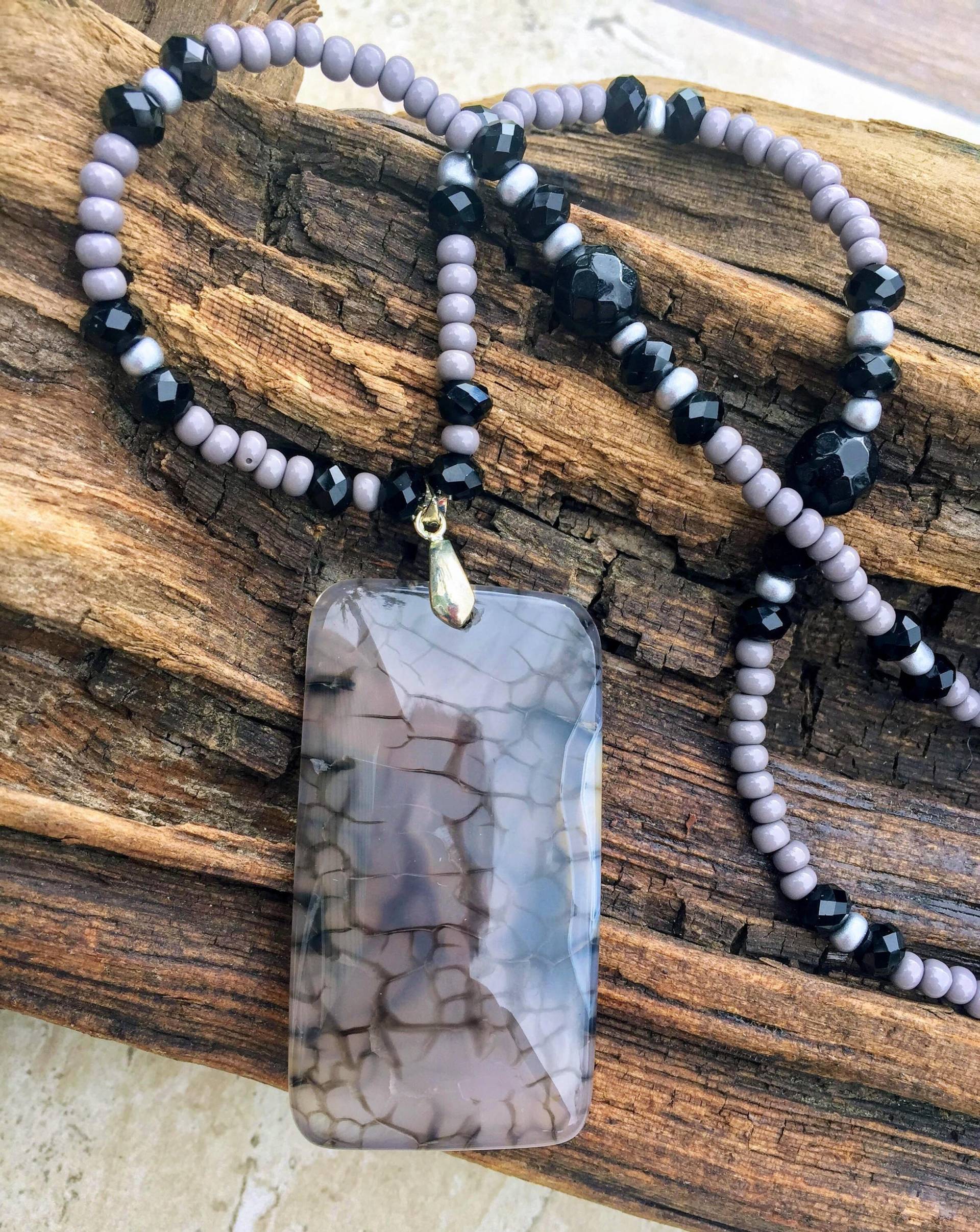 Achat Anhänger Halskette Boho Perlen Statement Schmuck Achat Anhänger Halskette Boho Perlen Statement Schmuck von JewelryBySmita