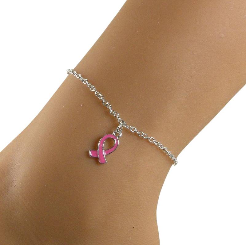 Pink Ribbon Fußkettchen Sterling Silber Brustkrebs Bewusstsein Fußkettchen von JewelryByTali