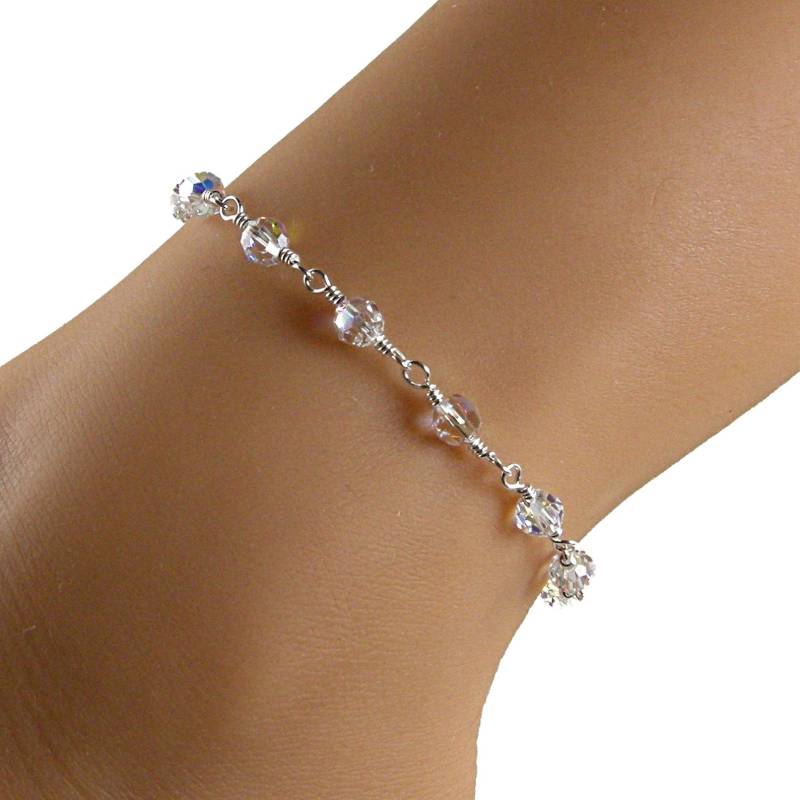 Swarovski Crystal Sterling Silber Fußkettchen Aurora Borealis Perlen Ankle Armband von JewelryByTali