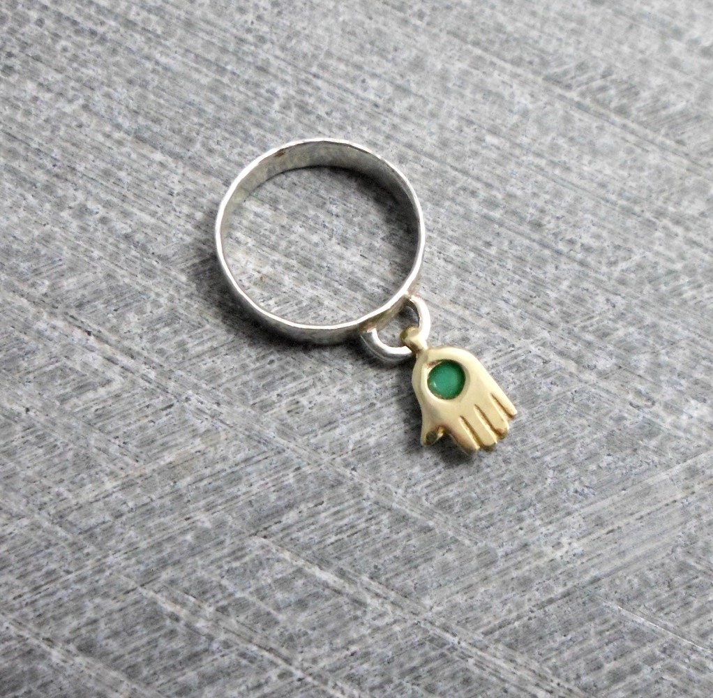 Hamsa Ring, 9K Gold Anhänger, Mit Türkis Stein Befestigt An Einem Silberband, Valentinstag, Zierlich, Für Jugendliche Und Frauen von JewelryByVita