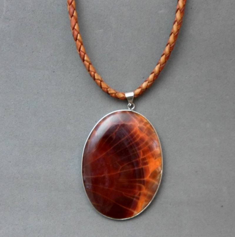 Lange Anhänger Halskette, Perlenkette Mit Creek Jaspis in Braun, Statement, Boho, Rustikal, Ooak, Für Langes Outfit von JewelryByVita