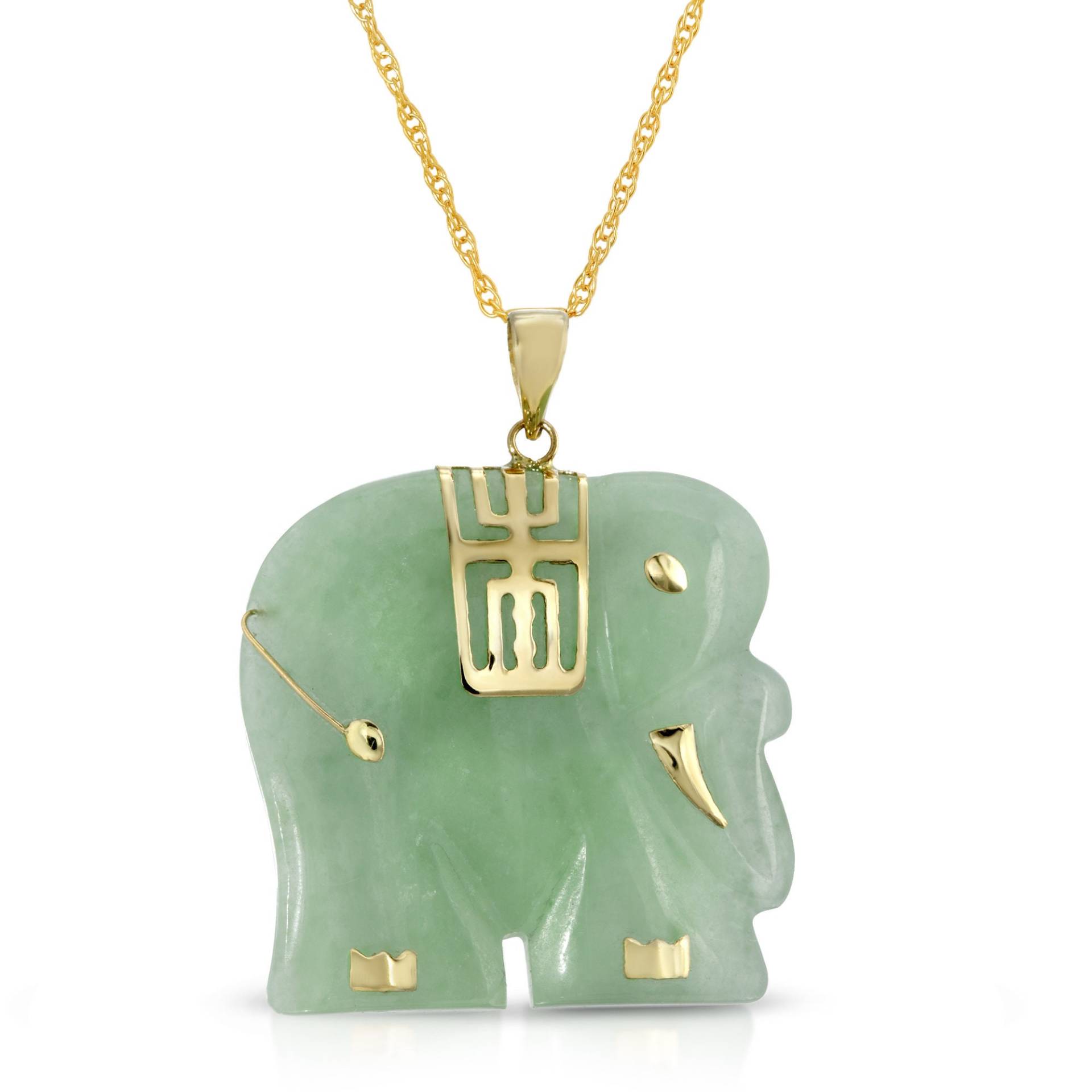 14K Gelbgold Geschnitzte Jade Elefant Anhänger Glücksbringer von JewelryDealsGalore