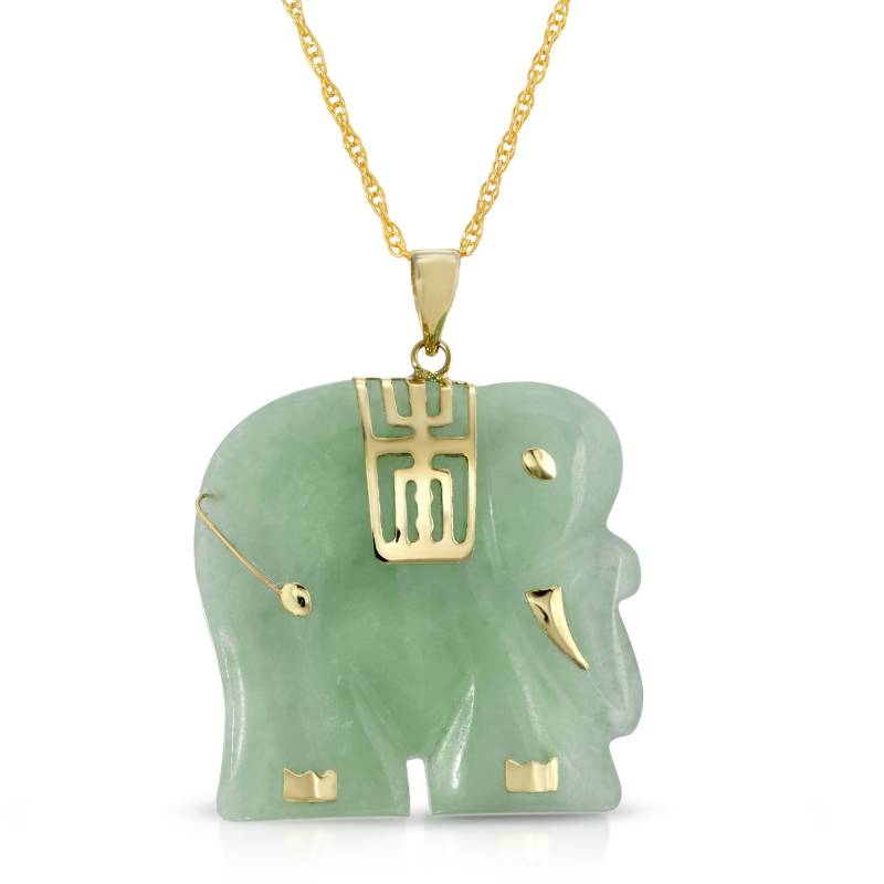 14K Gelbgold Geschnitzte Jade Elefant Anhänger Glücksbringer von JewelryDealsGalore
