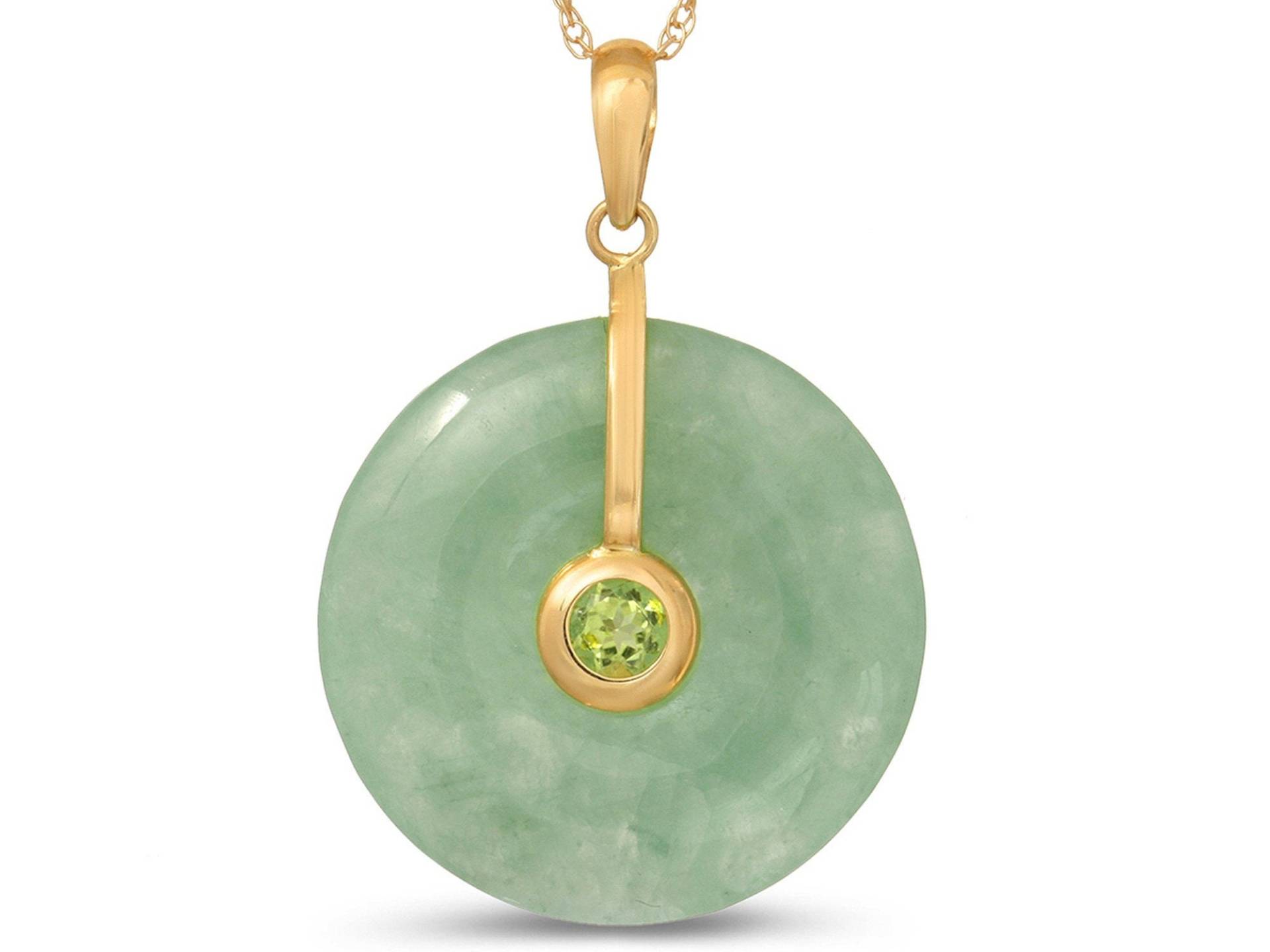 14K Gelbgold Jade Anhänger Halskette Rund Natürliche Jadeit von JewelryDealsGalore