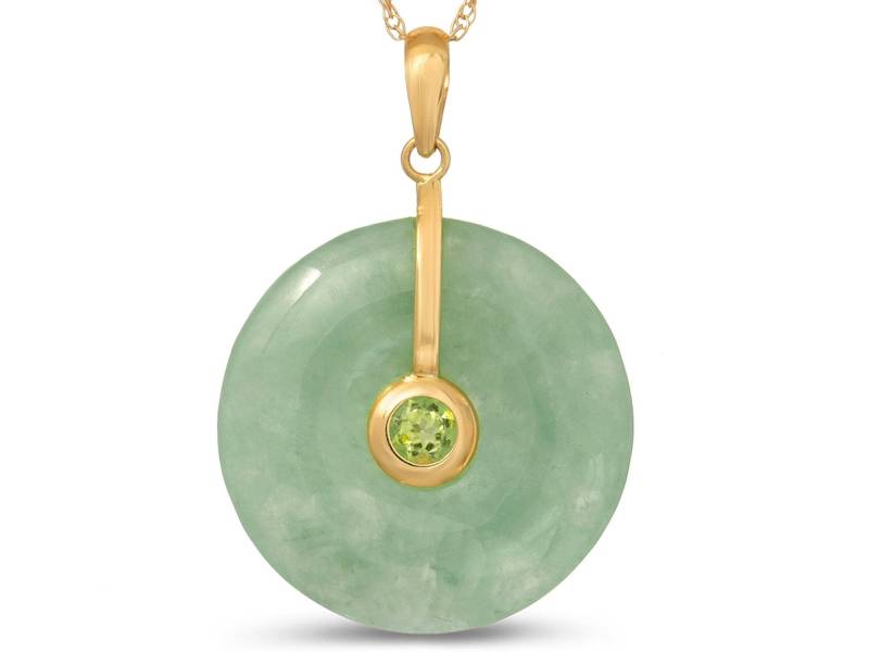 14K Gelbgold Jade Anhänger Halskette Rund Natürliche Jadeit von JewelryDealsGalore