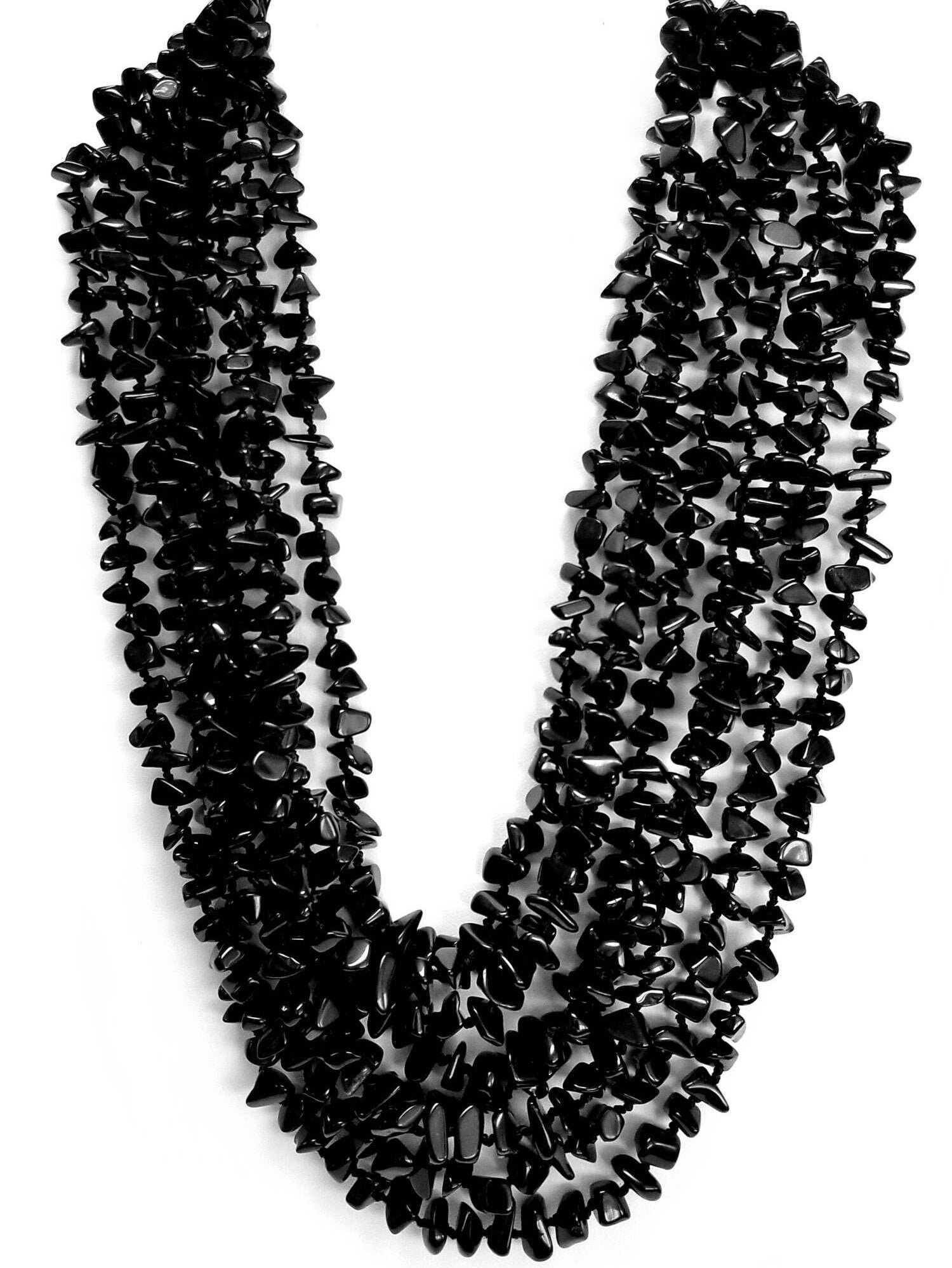 Echte Multi Strang Schwarz Onyx Chips Halskette Mit Knebel Verschluss von JewelryDealsGalore
