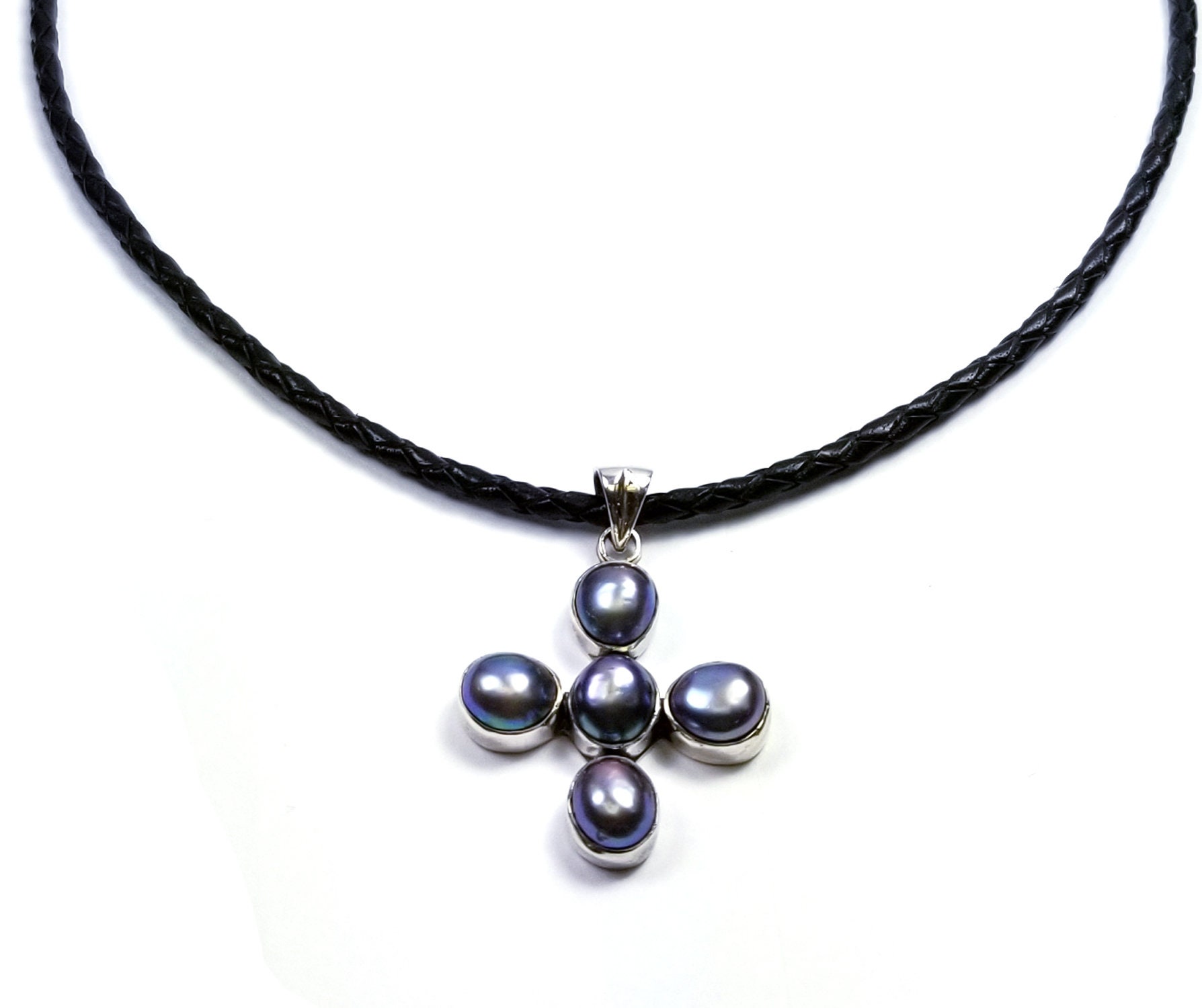 Echte Perle Kreuz Anhänger Sterling Silber Weiß Edelstein Christian Halskette Southwestern Oval Perlen von JewelryDealsGalore