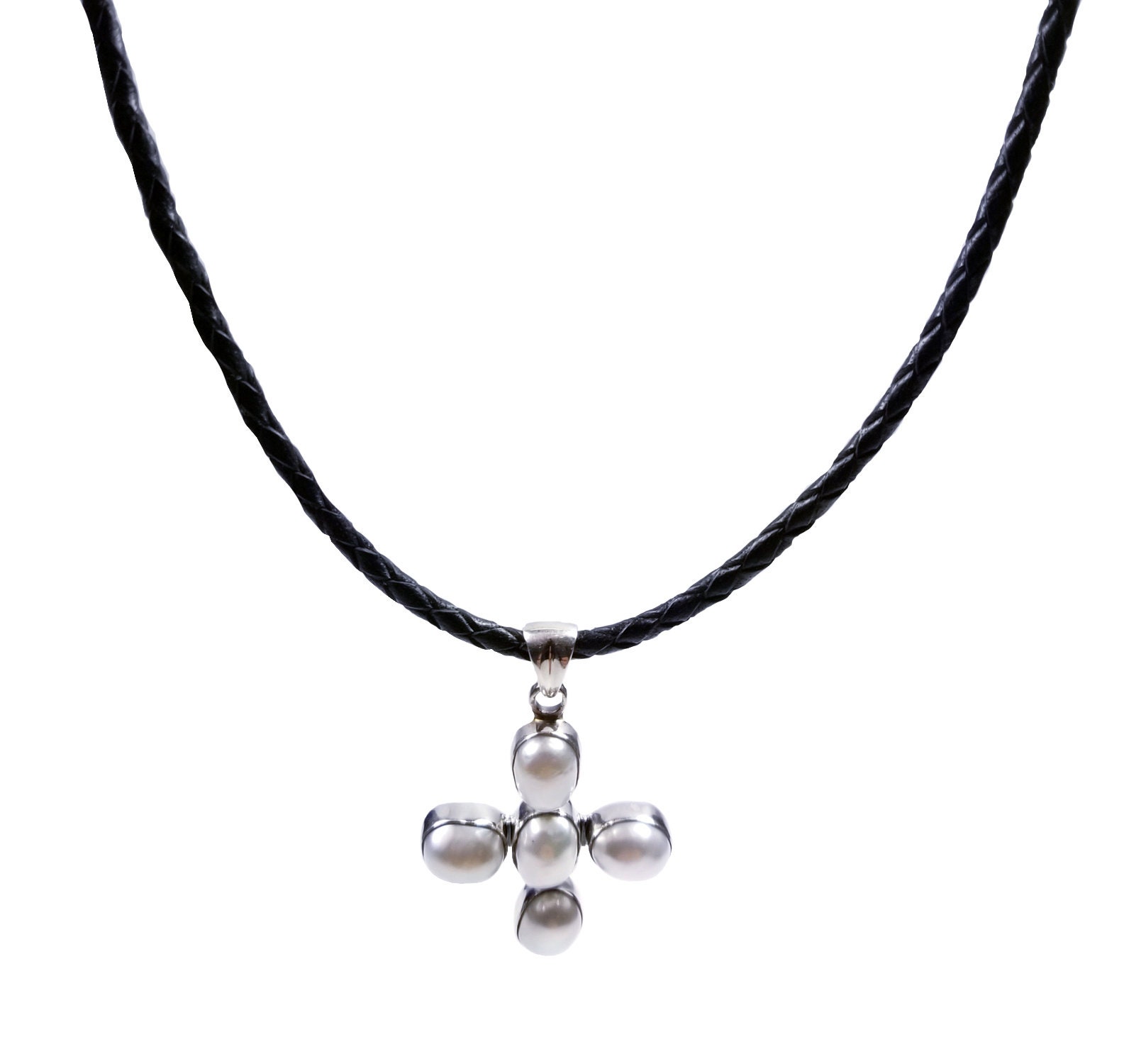 Echte Perle Kreuz Anhänger Sterling Silber Weiß Edelstein Christian Halskette Southwestern Oval Perlen von JewelryDealsGalore