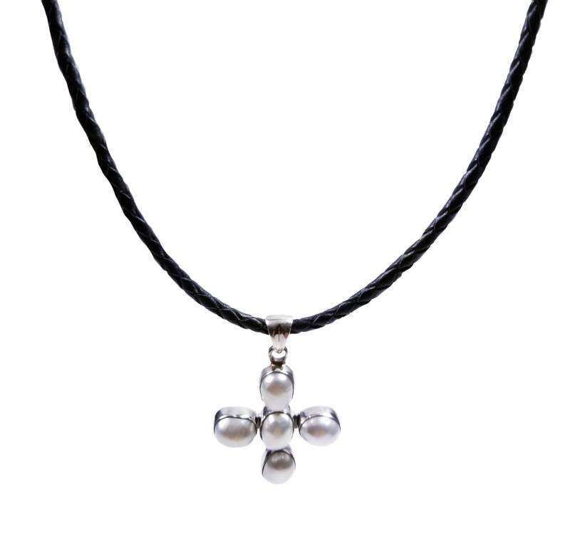 Echte Perle Kreuz Anhänger Sterling Silber Weiß Edelstein Christian Halskette Southwestern Oval Perlen von JewelryDealsGalore
