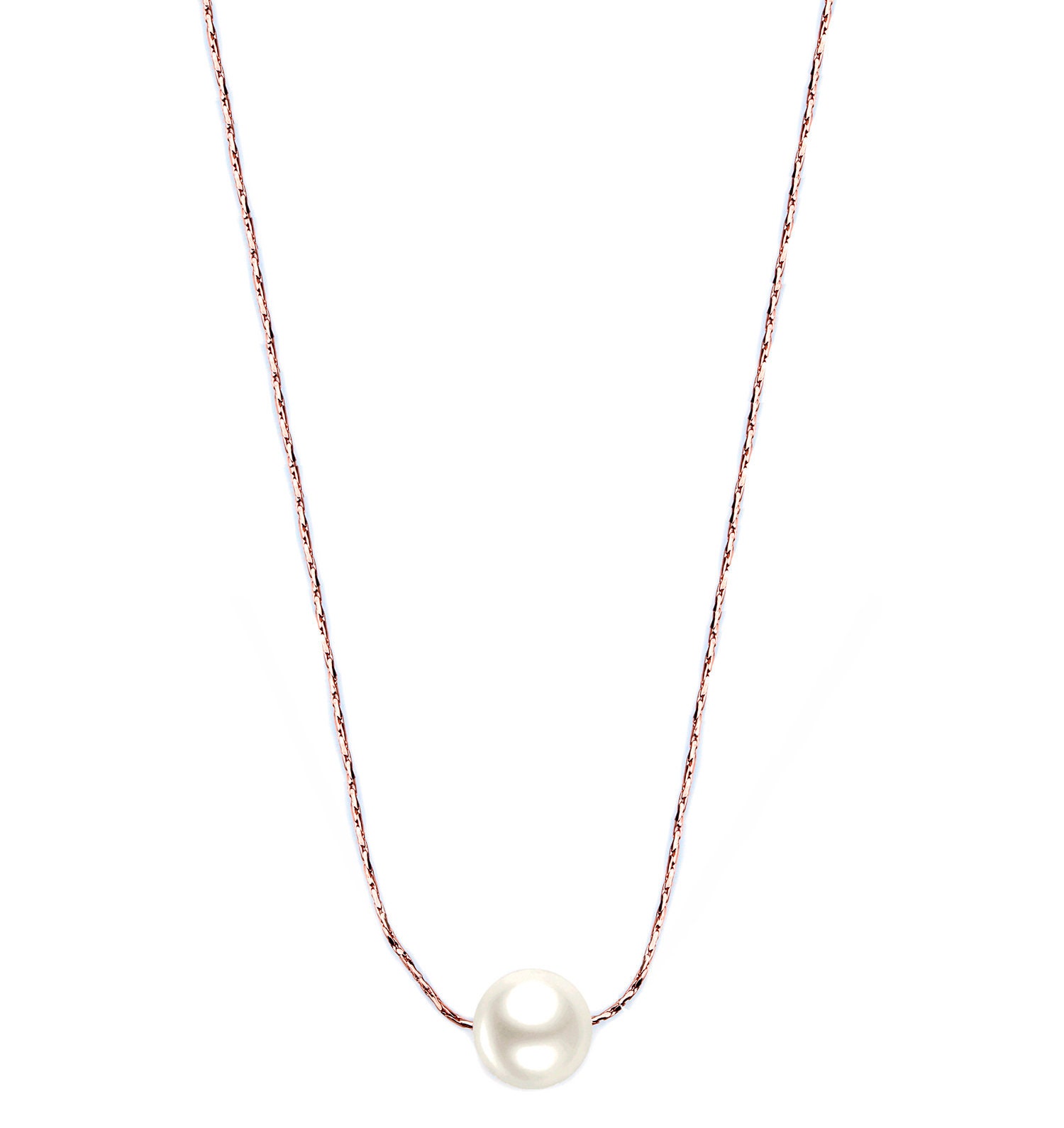 Einzelperlenkette 10 Mm Glasperle An Einer Rosé Goldkette von JewelryDealsGalore
