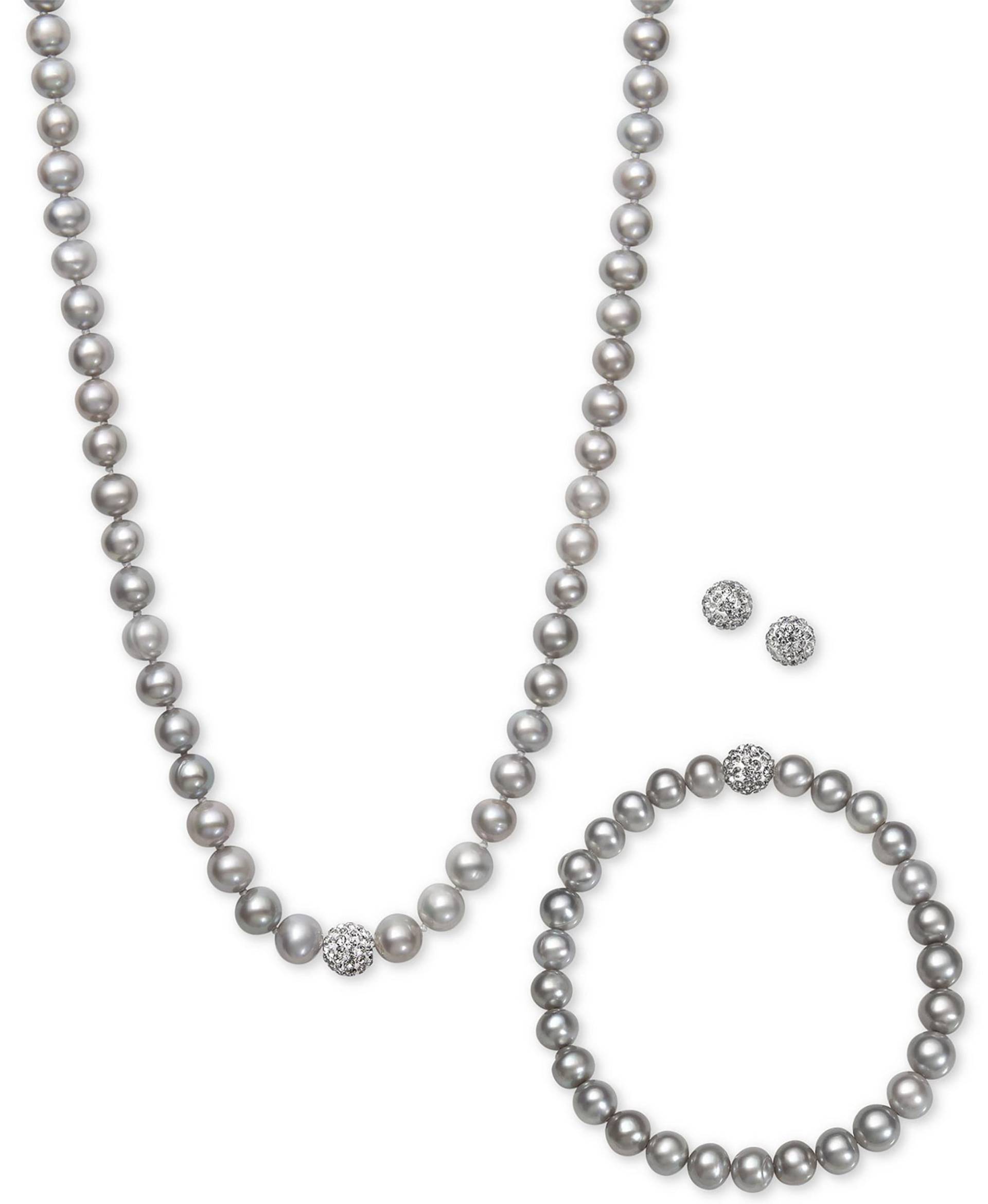 Graues Perlen Schmuck Set Sterling Silber Halskette, Armband & Ohrringe von JewelryDealsGalore