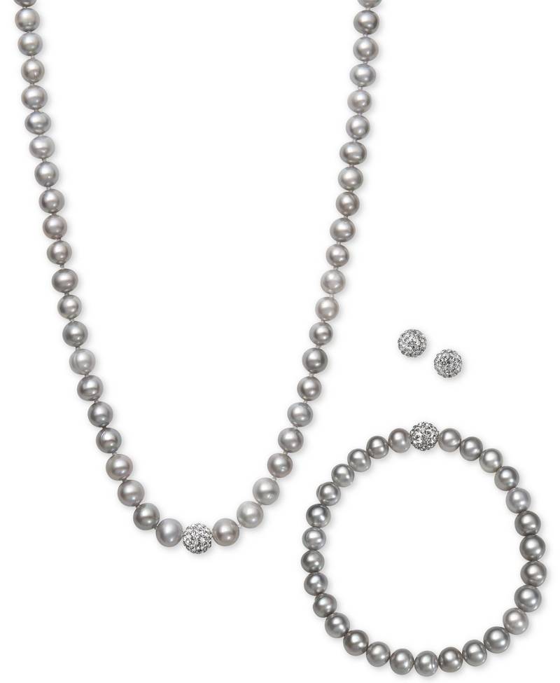 Graues Perlen Schmuck Set Sterling Silber Halskette, Armband & Ohrringe von JewelryDealsGalore