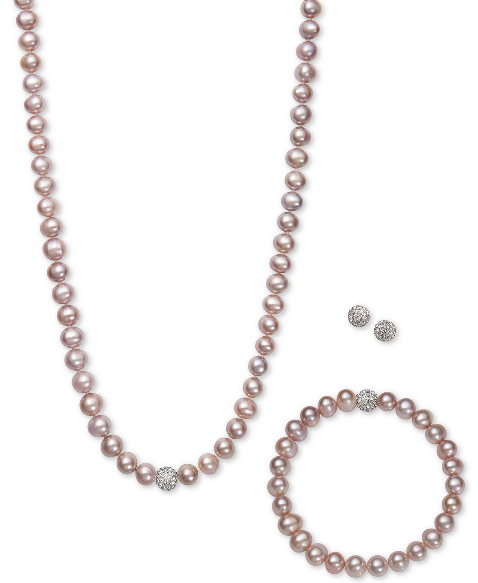 Millennial Pink Perlen Schmuck Set Sterling Silber Halskette, Armband & Ohrringe von JewelryDealsGalore