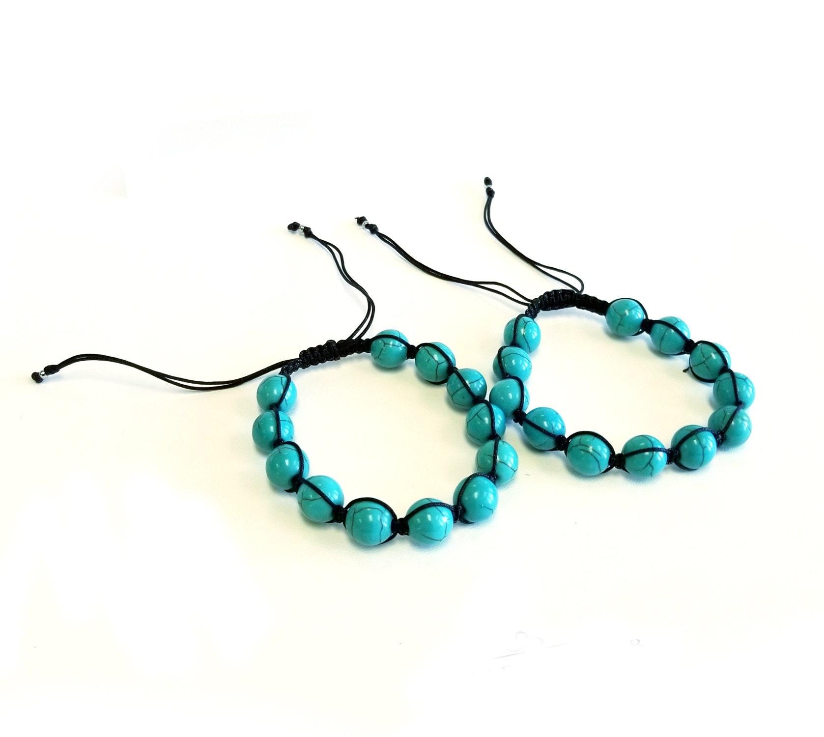 Türkis Perlenarmband Set Makramee Gewebter Verstellbarer Schmuck von JewelryDealsGalore