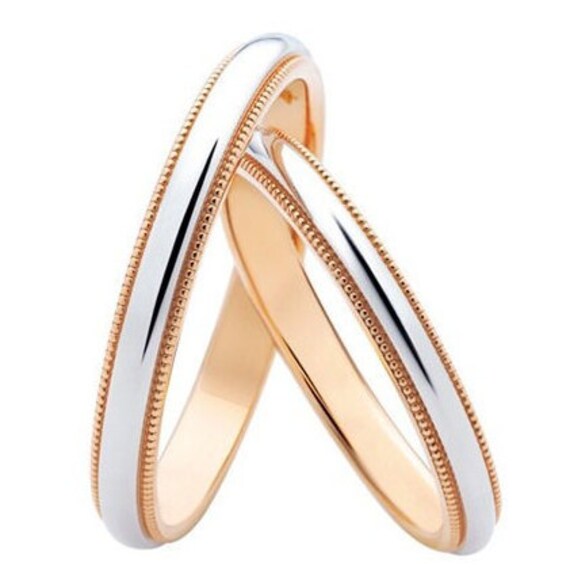 14K Gold Eheringe Aus Milgrain. Eheringe. Trauringe Set. Elegante Paar von JewelryEscorial