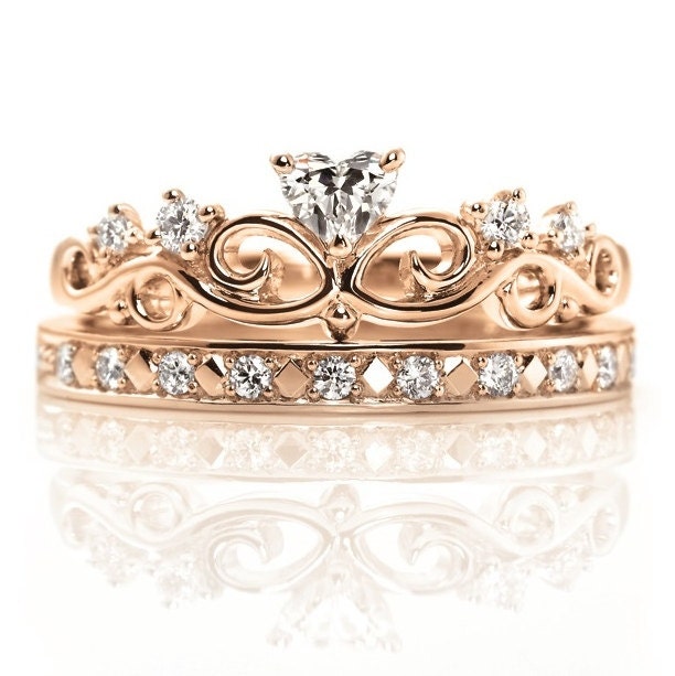 14K Gold Krone Ringe Set. Prinzessin Ring von JewelryEscorial