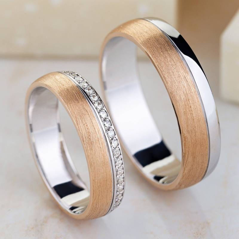 Dazu Passende Eheringe Aus 14K Gold. Trauringe Set. Damen Trauring. Herren Ehering. Zweifarbige Eheringe. Rautenbänder von JewelryEscorial