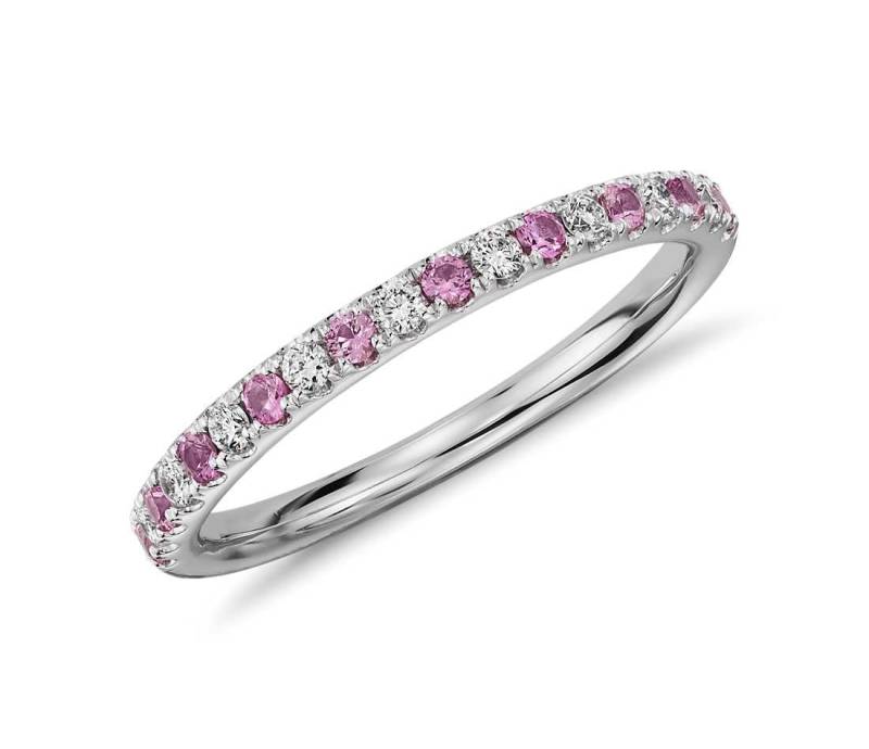 Diamanten Und Rosa Saphire 14K Gold Half Eternity Ring. Saphir Band. Diamant Ehering von JewelryEscorial