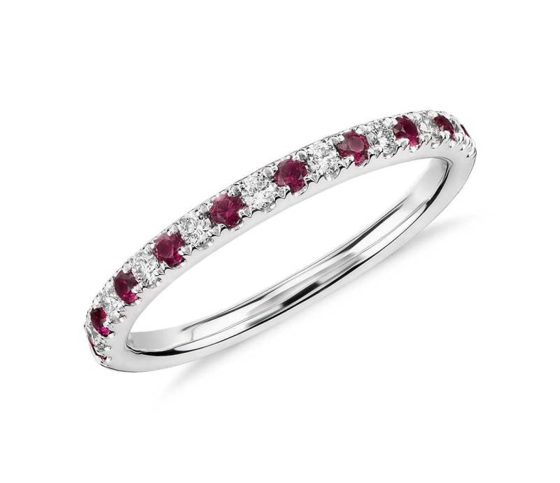 Diamanten Und Rubine 14K Gold Half Eternity Ring. Rubin Ewigkeit. Band. Diamant Ehering. Brautring von JewelryEscorial