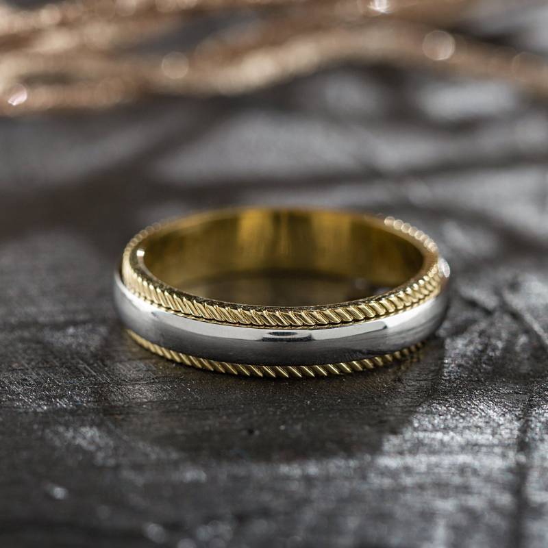 Milgrain Ehering. Mixed Metal Ring Massiver Goldring. Gold Einzigartiger Zweifarbiges Band von JewelryEscorial