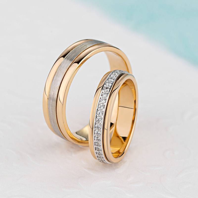 Paar Ringe Aus 14K Gold. Passende Eheringe. Die Eheringe Sind Für Sie Und Ihn. Trauringe Set. Zweifarbige Goldene von JewelryEscorial
