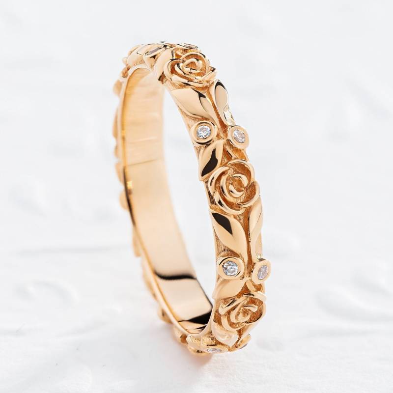 stapelbare Ringe. Zusteckring Set. Rosen Ring. Blumen Eternity Band. Zierlicher Gold Memory Verlobungsring.ring Für Frauen von JewelryEscorial