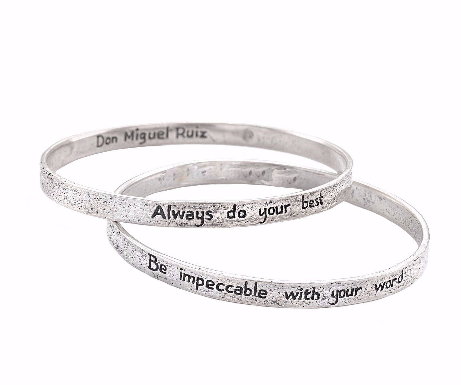 Die Vier Absprachen Reminder Bangle Set Silber Die Vier Absprachen Reminder Bangle Set Silber von JewelryEvolutionShop
