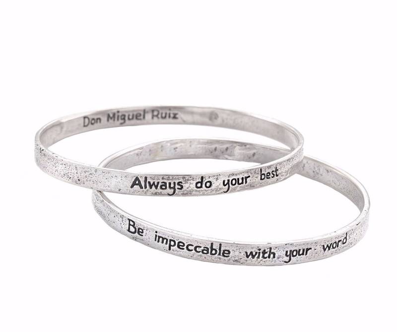 Die Vier Absprachen Reminder Bangle Set Silber Die Vier Absprachen Reminder Bangle Set Silber von JewelryEvolutionShop