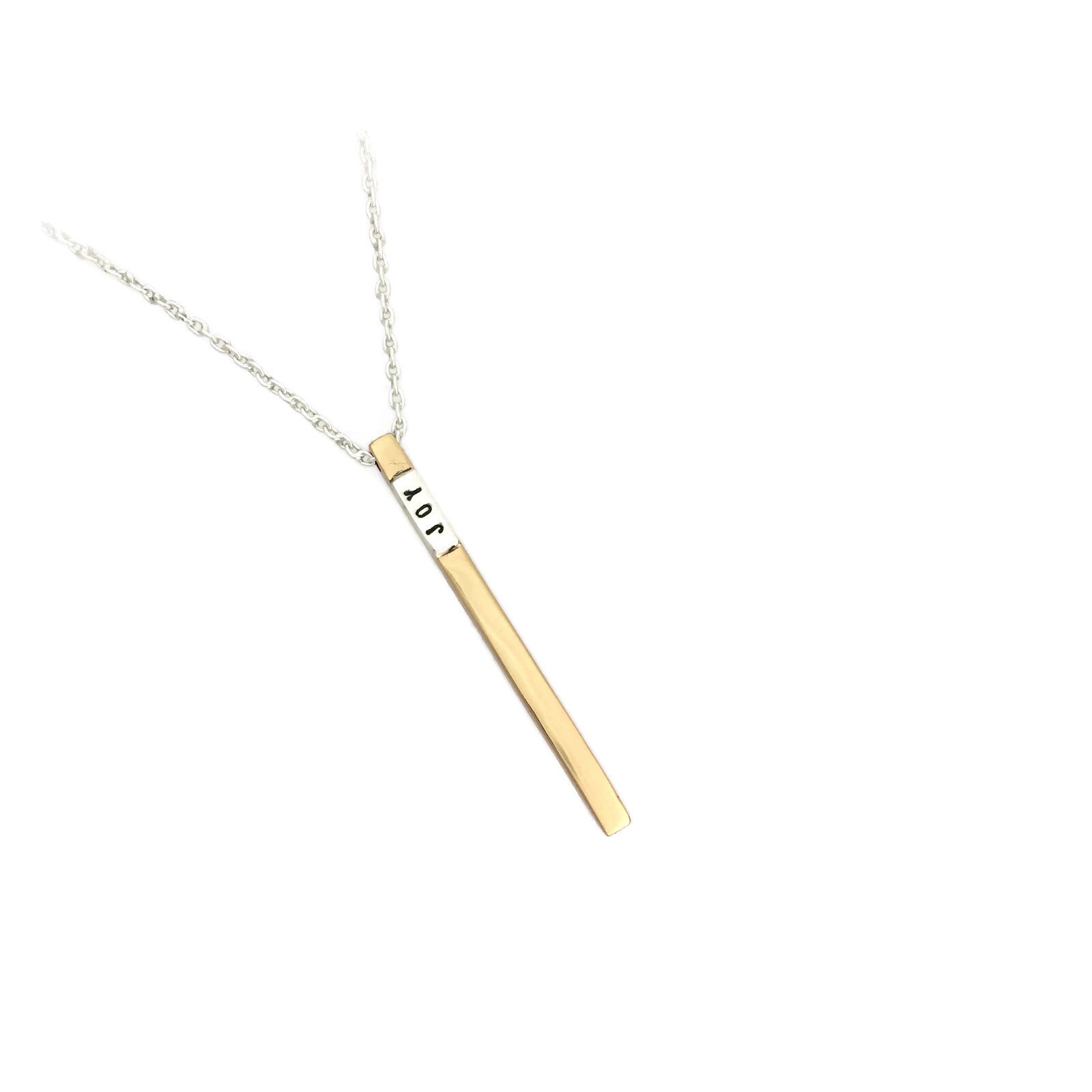 Freude Handgestempelt Bar Halskette in Bronze Und Silber Freude Handgestempelt Bar Halskette in Bronze Und Silber von JewelryEvolutionShop
