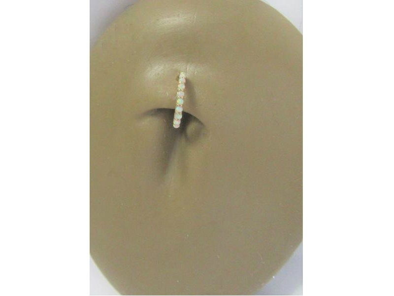 14K Gelb Gold Weiß Opal Linie Nahtlose Bauch Hoop Ring Schmuck Bar 16 Gauge 16G Körper von JewelryForPiercings