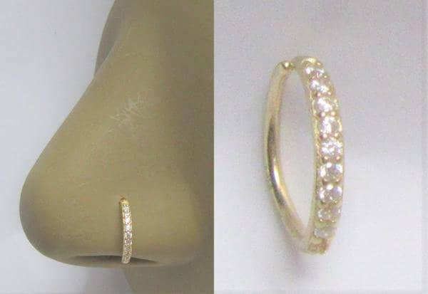 14K Gold Gestempelt Klare Kristalle Nase Hoop Ring Nasenloch Nahtlose 20G 18G 16G Kleinen Durchmesser 14K Gold Gestempelt Klare Kristalle Nase Hoop Ring Nasenloch Nahtlose 20G 18G 16G Kleinen Durchmesser von JewelryForPiercings