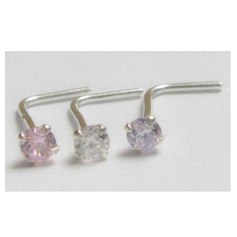 22G Nasenstecker Diamant 2mm Facettierte Klare Rosa Lila Kristallklaue Set L Form Gebogen Post Pin Schmuck 22 Gauge Nasenloch von JewelryForPiercings