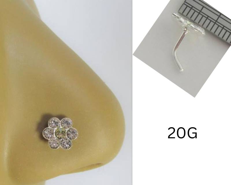 Blume Crystal Clear Gem Nase Stud L Form Bent Post Schmuck 20 Gauge 20G Nasenschmuck Nasenloch Blume Crystal Clear Gem Nase Stud L Form Bent Post Schmuck 20 Gauge 20G Nasenschmuck Nasenloch von JewelryForPiercings
