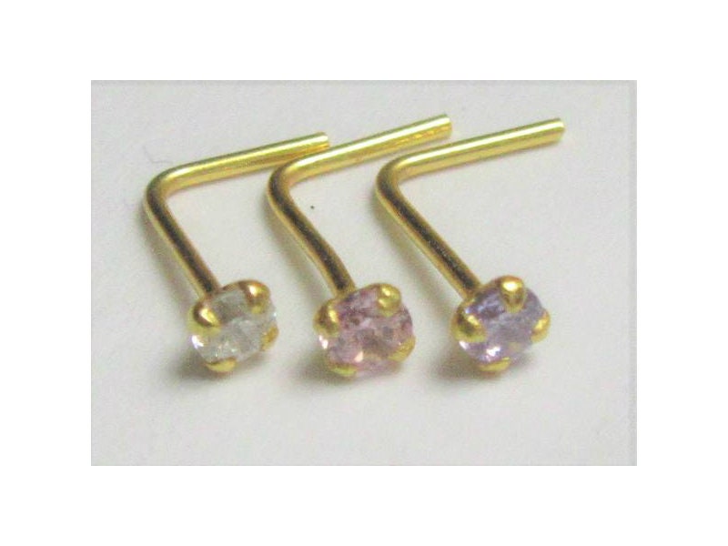 Gold 2mm Rosa Lila Klarer Edelstein Kristall Klaue Set Gerade Nase Bolzen L Form Gebogen Post Schmuck 22 Gauge 22G Nasenloch von JewelryForPiercings