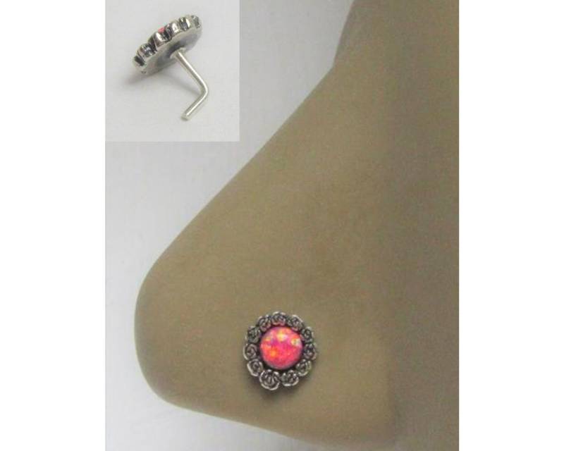 Red Crimson Opal Blumen Nase Stud L Form Bent Post Schmuck 20 Gauge 20G Nasenschmuck Pin Nasenloch von JewelryForPiercings