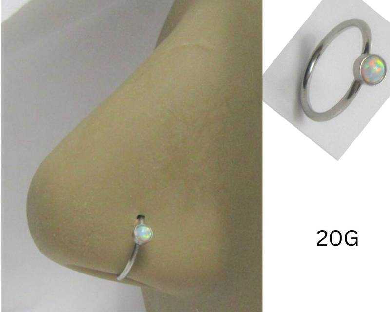 Weißer Opal Nase Hoop Ring Nasenloch Nahtlose 20G 8mm Durchmesser 20 Gauge von JewelryForPiercings