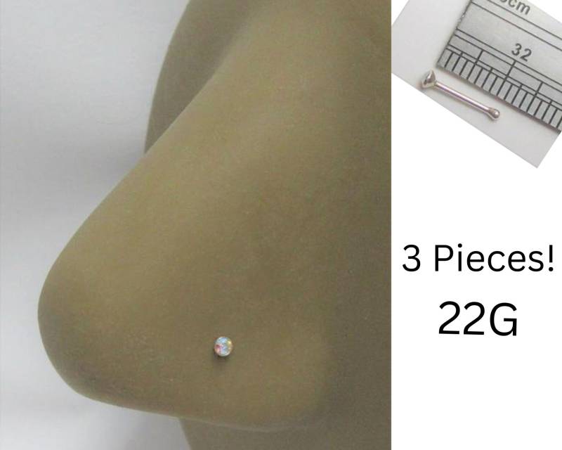 Winzige 2mm Schillernde Edelstein Gerade Nase Bolzen Knochen Pin Mit Ball Ende Schmuck 22 Gauge 22G Nasenloch von JewelryForPiercings