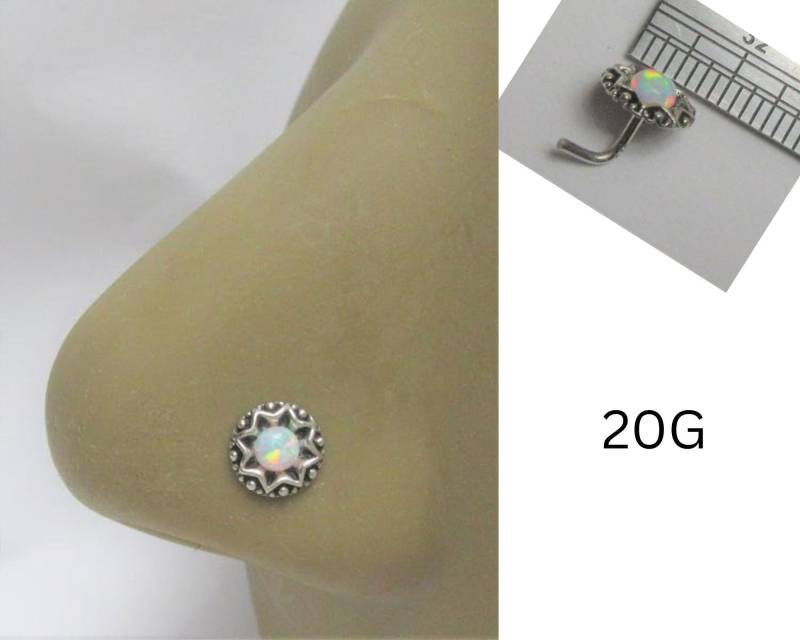 stern Blume Weiß Feuer Opal Nasenstecker L Form Bent Post Schmuck 20 Gauge 20G Nasenschmuck Pin Nasenloch von JewelryForPiercings