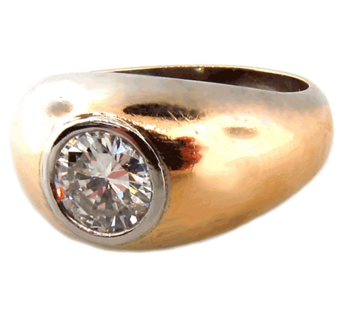 Herren Vintage Solitär Runder Diamant Ring von JewelryGalleryStore