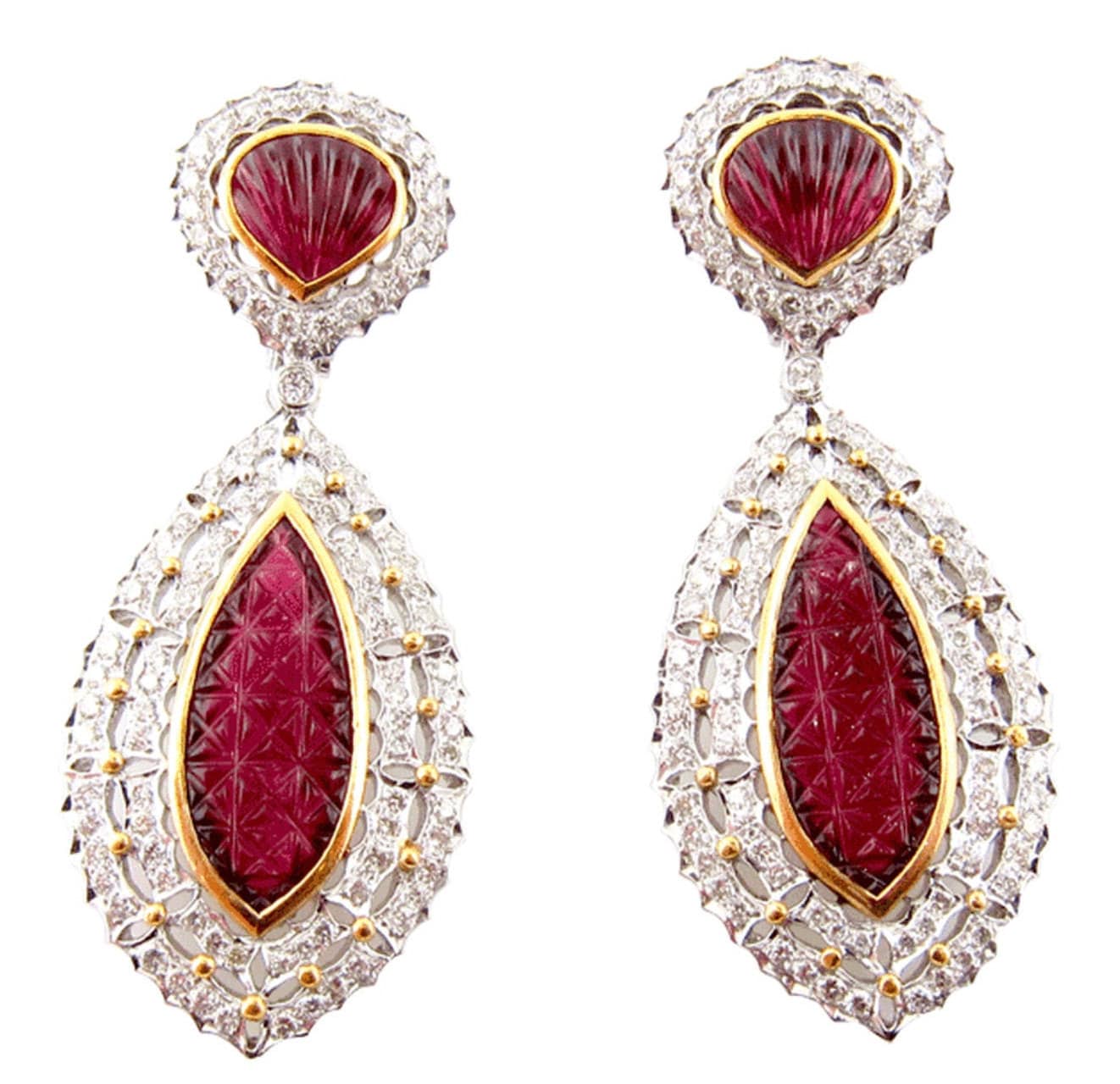 Lady's Wonderful Carved Rubilit & Diamond Ohrringe von JewelryGalleryStore