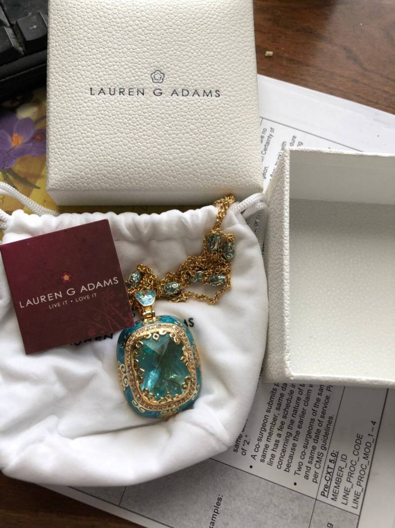 Lauren G. Adams Emaillierte Aquamarin Stein Vergoldete Anhänger Halskette - Wunderschöne von JewelryGaloreGifts