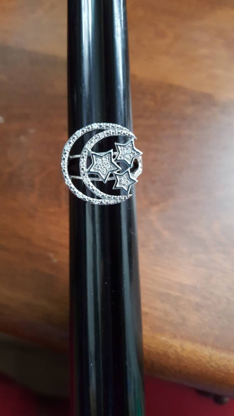 Sterling Silber & Cz Ich Verspreche Dir Den Mond Und Die Sterne Ring Sz 8 von JewelryGaloreGifts