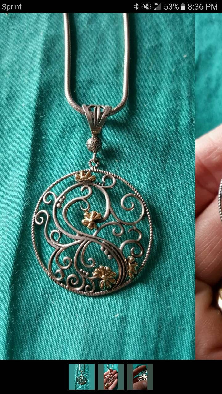 Vintage 18K Gelbgold Und Sterling Silber Filigrane Blumen Swirl Halskette-Af Vintage 18K Gelbgold Und Sterling Silber Filigrane Blumen Swirl Halskette-Af von JewelryGaloreGifts